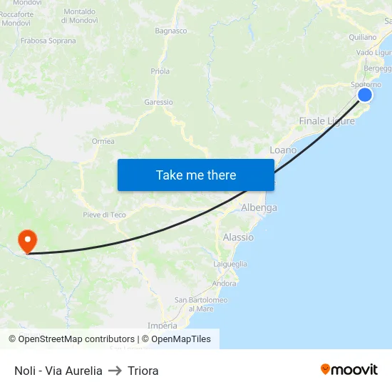 Noli - Via Aurelia to Triora map