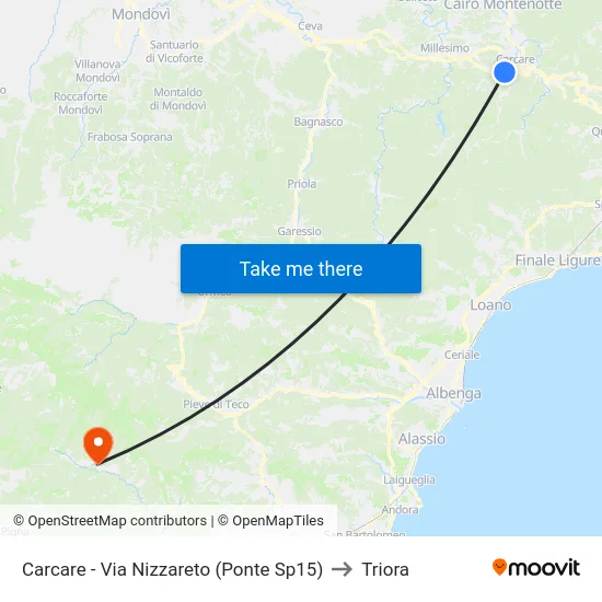 Carcare - Via Nizzareto (Ponte Sp15) to Triora map