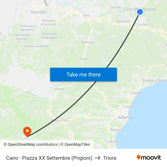 Cairo - Piazza XX Settembre (Prigioni) to Triora map