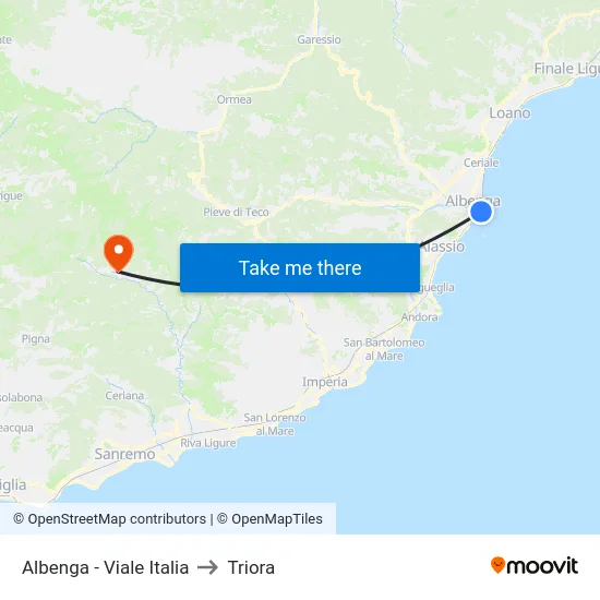 Albenga - Viale Italia to Triora map