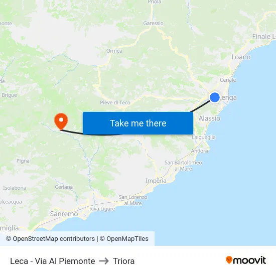 Leca - Via Al Piemonte to Triora map
