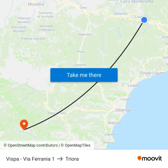 Vispa - Via Ferrania 1 to Triora map