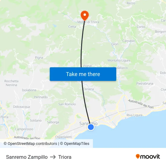 Sanremo Zampillo to Triora map