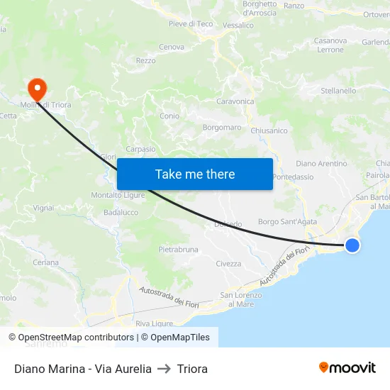 Diano Marina - Via Aurelia to Triora map