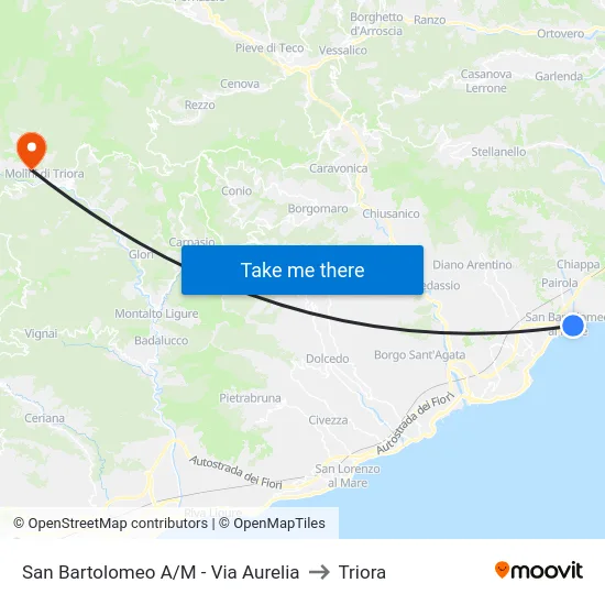 San Bartolomeo A/M - Via Aurelia to Triora map