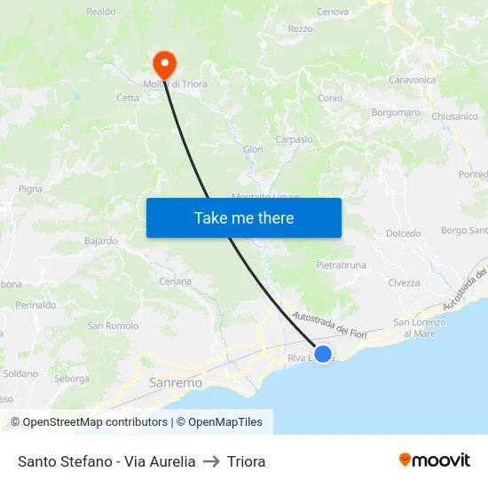Santo Stefano - Via Aurelia to Triora map