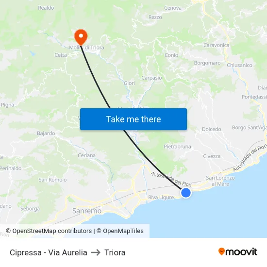 Cipressa - Via Aurelia to Triora map