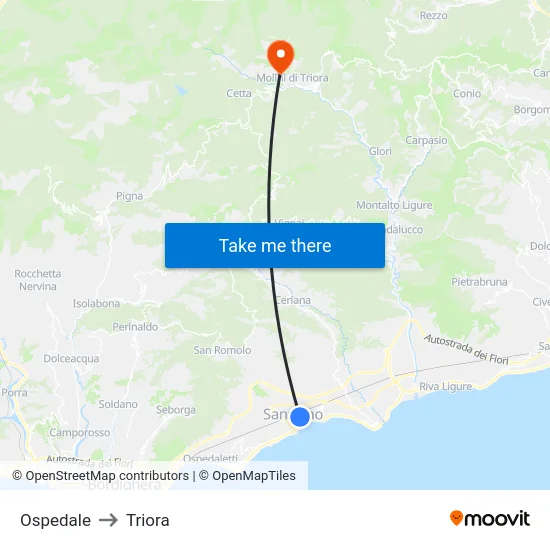 Ospedale to Triora map
