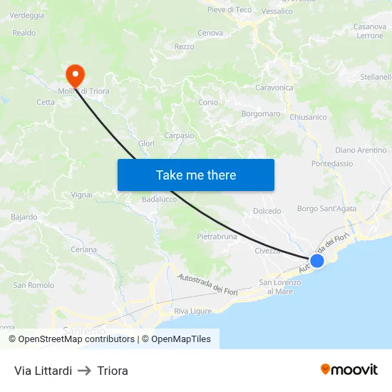 Via Littardi to Triora map