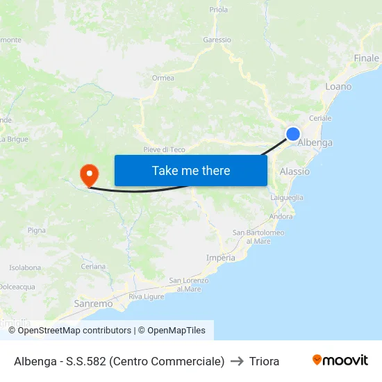 Albenga - S.S.582 (Centro Commerciale) to Triora map