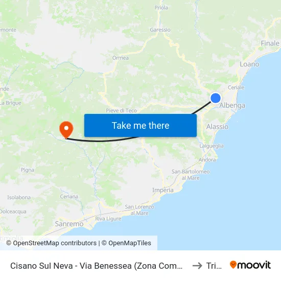 Cisano Sul Neva - Via Benessea (Zona Commerciale) to Triora map