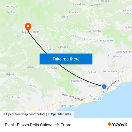 Piani - Piazza Della Chiesa to Triora map