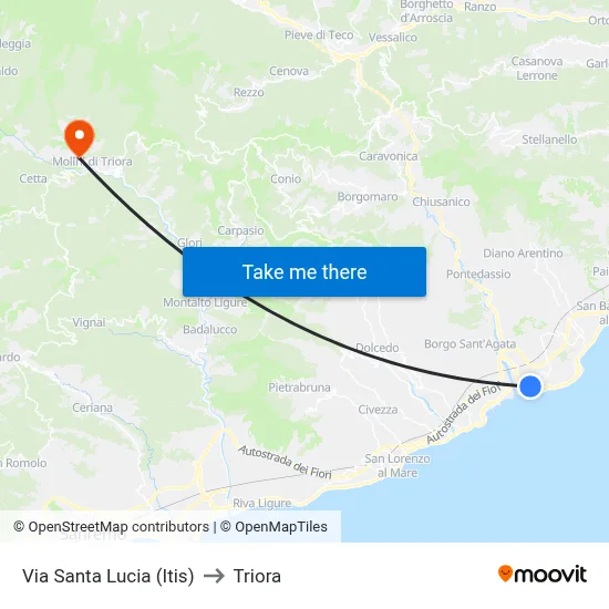 Via Santa Lucia (Itis) to Triora map