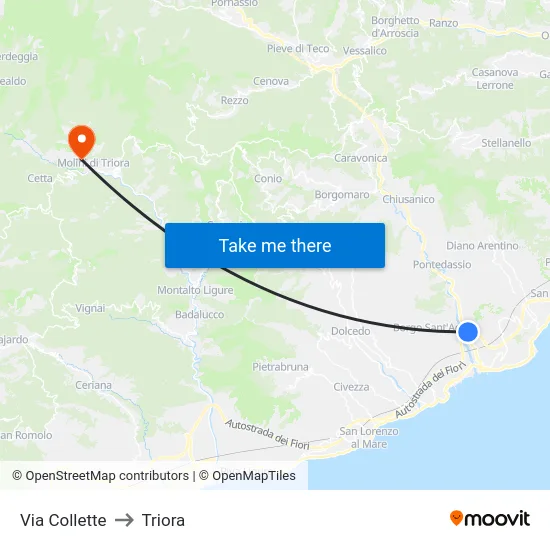 Via Collette to Triora map