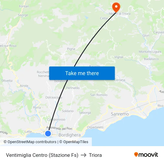 Ventimiglia Centro (Stazione Fs) to Triora map