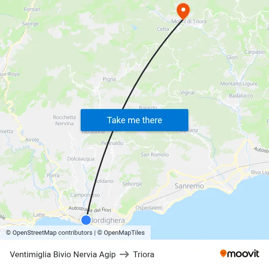 Ventimiglia Bivio Nervia Agip to Triora map