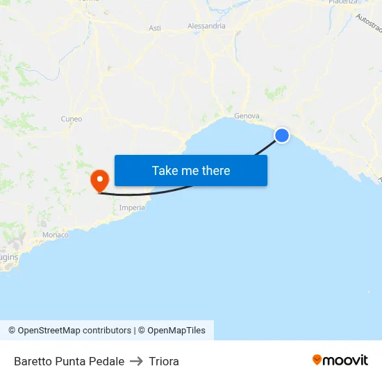 Baretto Punta Pedale to Triora map