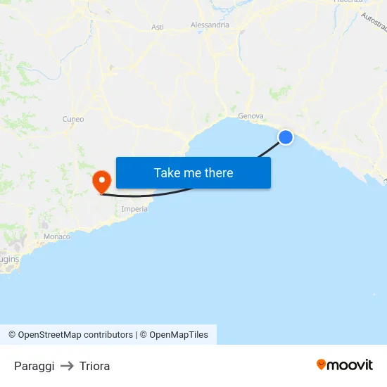 Paraggi to Triora map