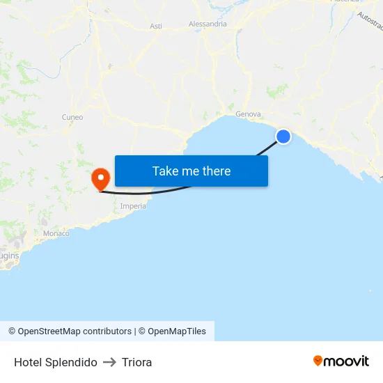 Hotel Splendido to Triora map
