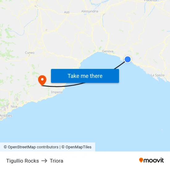 Tigullio Rocks to Triora map
