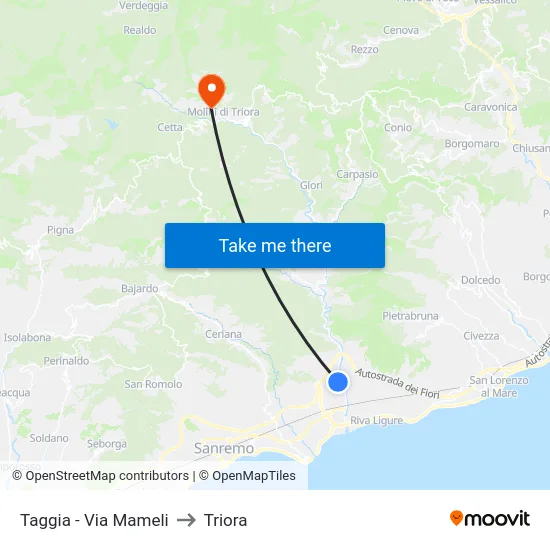 Taggia - Via Mameli to Triora map