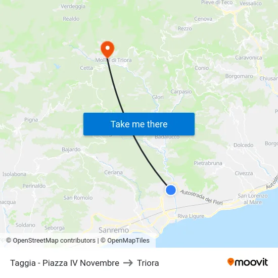 Taggia - Piazza IV Novembre to Triora map