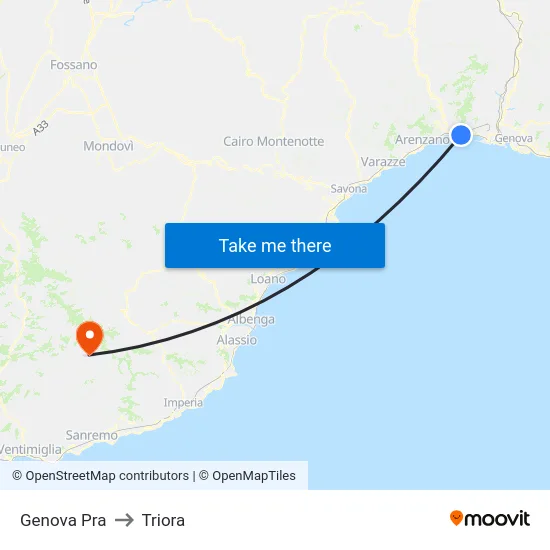Genova Pra to Triora map