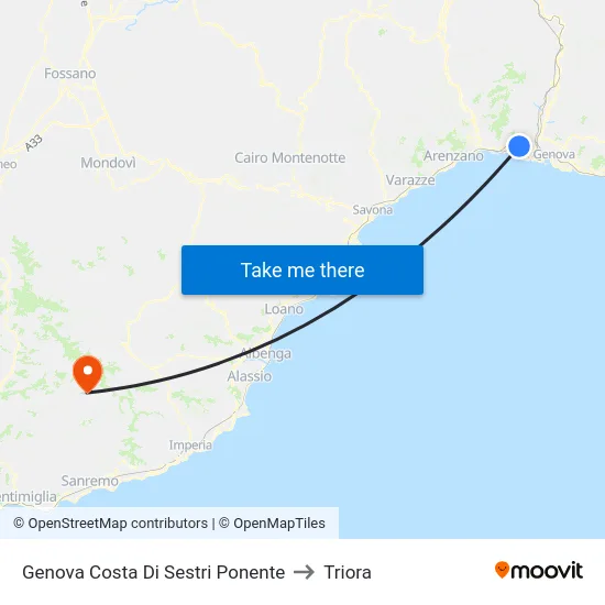 Genova Costa Di Sestri Ponente to Triora map