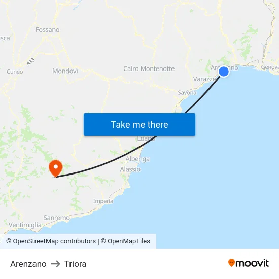 Arenzano to Triora map