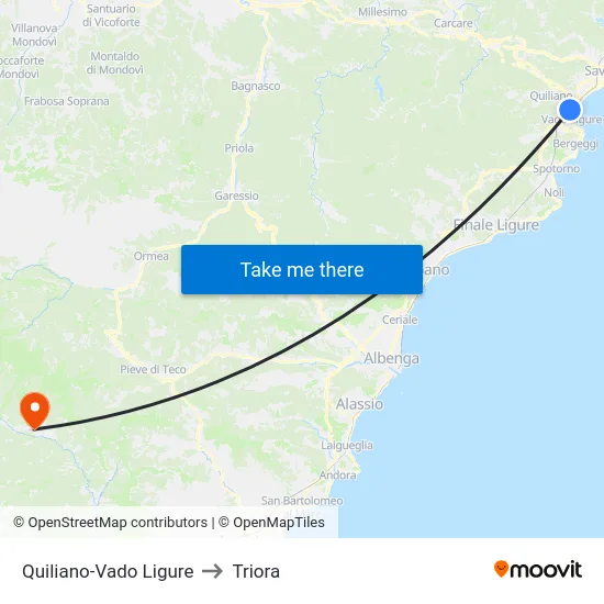 Quiliano-Vado Ligure to Triora map