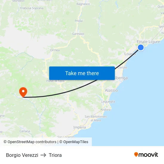Borgio Verezzi to Triora map