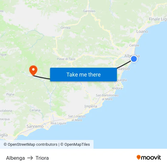 Albenga to Triora map