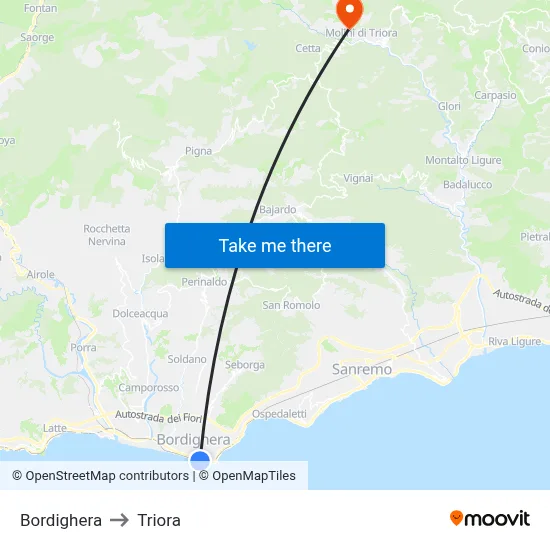 Bordighera to Triora map