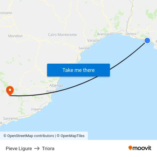 Pieve Ligure to Triora map