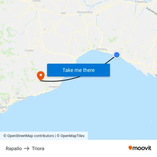 Rapallo to Triora map