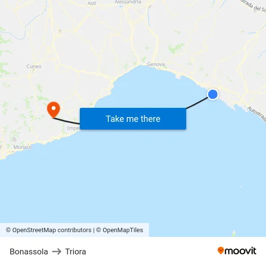 Bonassola to Triora map