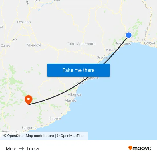 Mele to Triora map