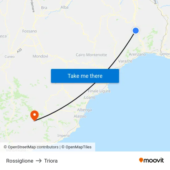 Rossiglione to Triora map