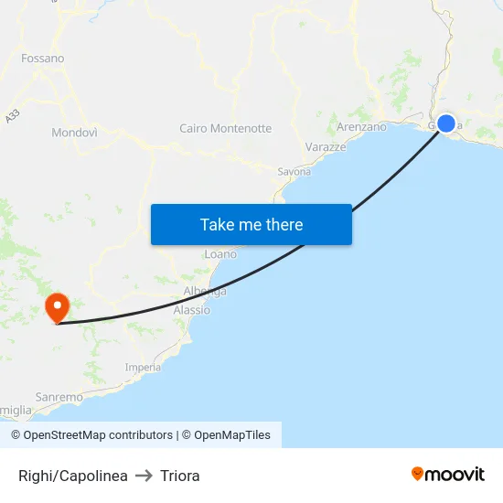 Righi/Capolinea to Triora map