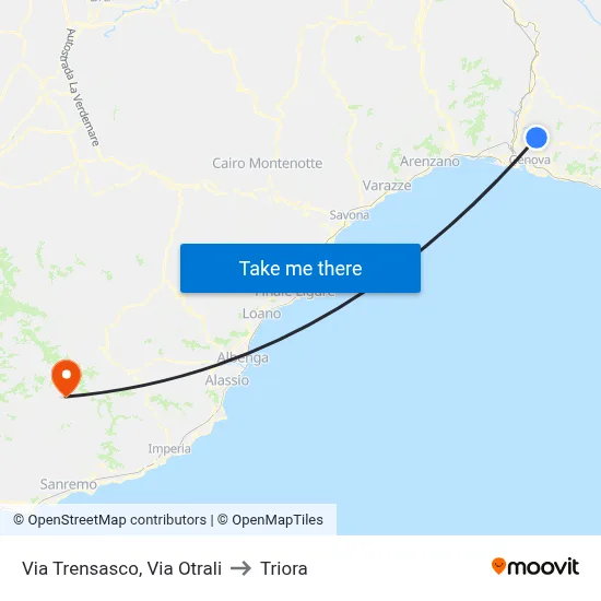 Via Trensasco, Via Otrali to Triora map