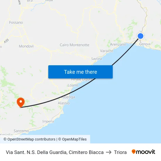 Via Sant. N.S. Della Guardia, Cimitero Biacca to Triora map