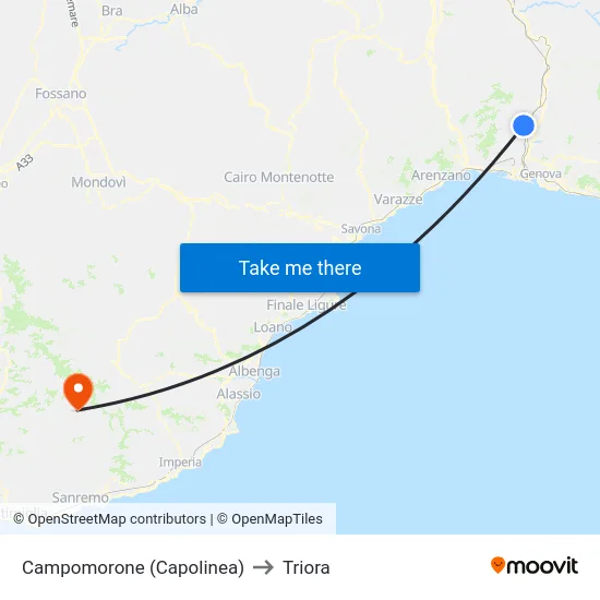 Campomorone (Capolinea) to Triora map