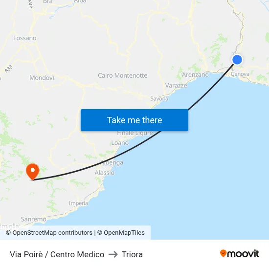 Via Poirè / Centro Medico to Triora map