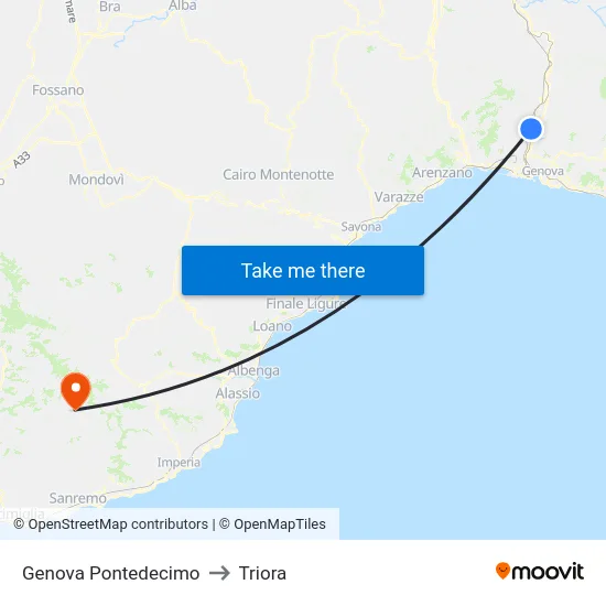 Genova Pontedecimo to Triora map