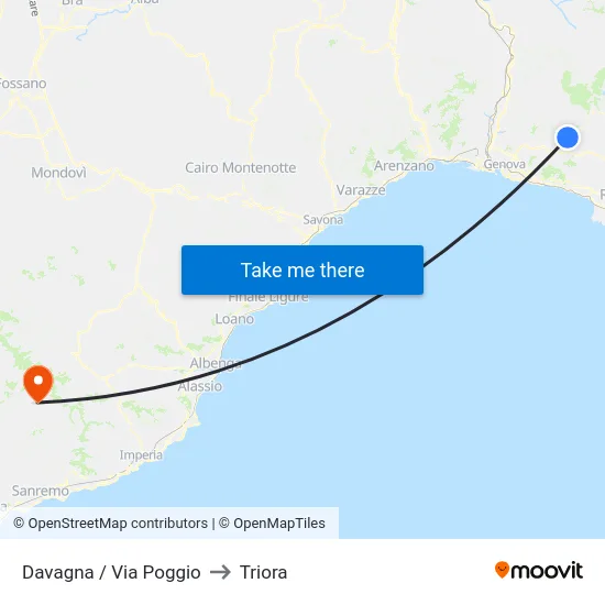 Davagna / Via Poggio to Triora map