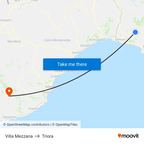 Villa Mezzana to Triora map
