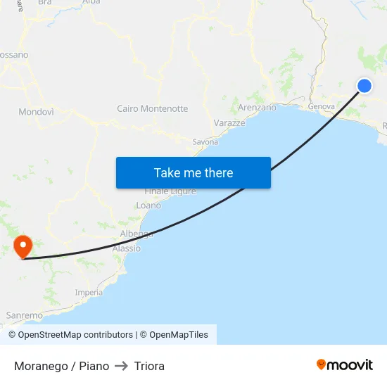 Moranego / Piano to Triora map