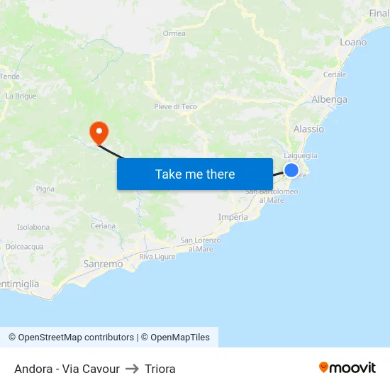 Andora - Via Cavour to Triora map