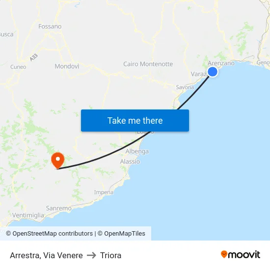 Arrestra, Via Venere to Triora map