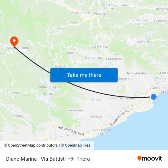 Diano Marina - Via Battisti to Triora map